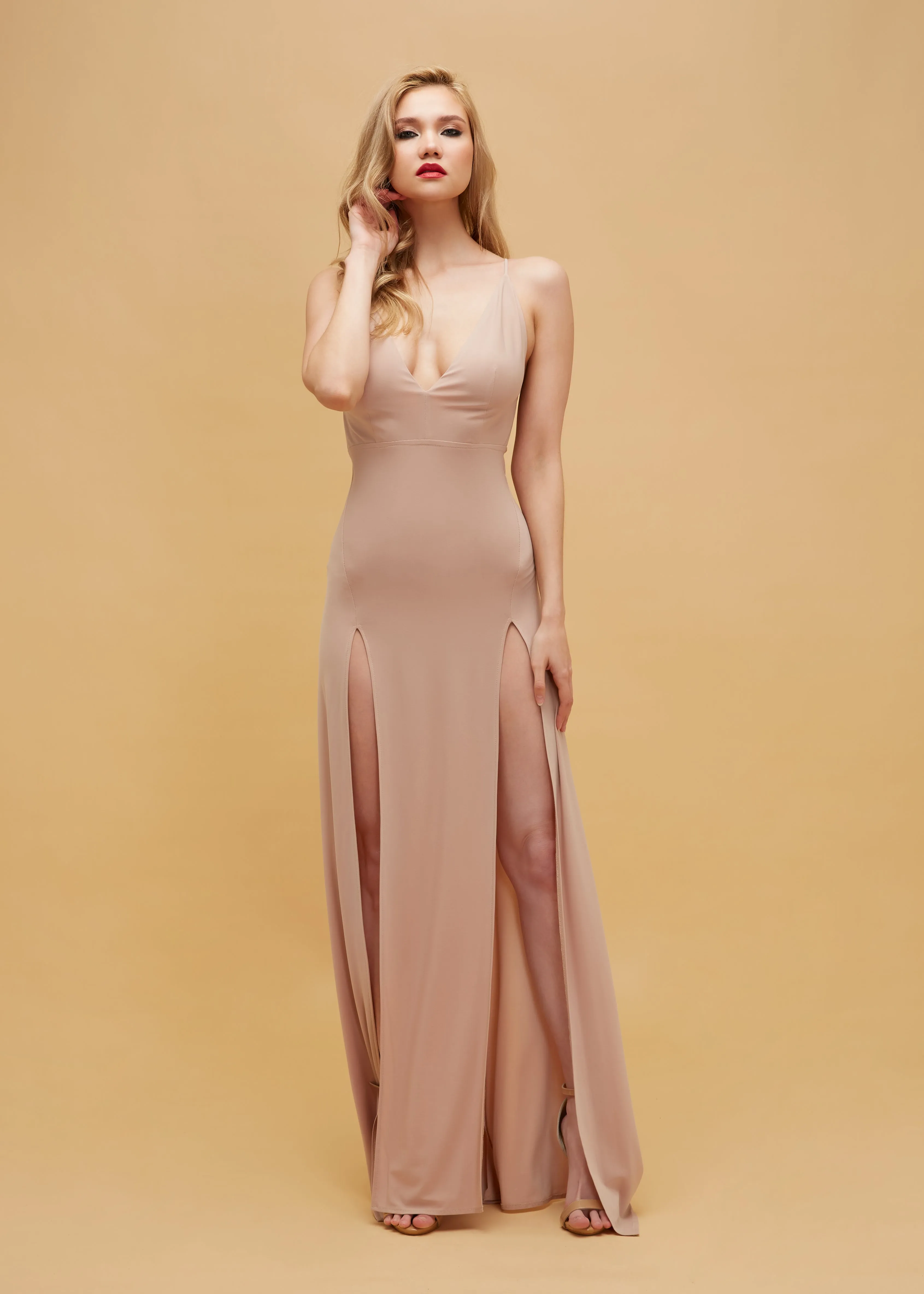 Fafi double slit open back gown