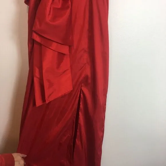 Fame and Partners Strapless Column Gown with Big Bow and High Slit