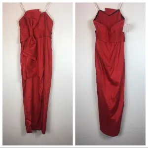 Fame and Partners Strapless Column Gown with Big Bow and High Slit