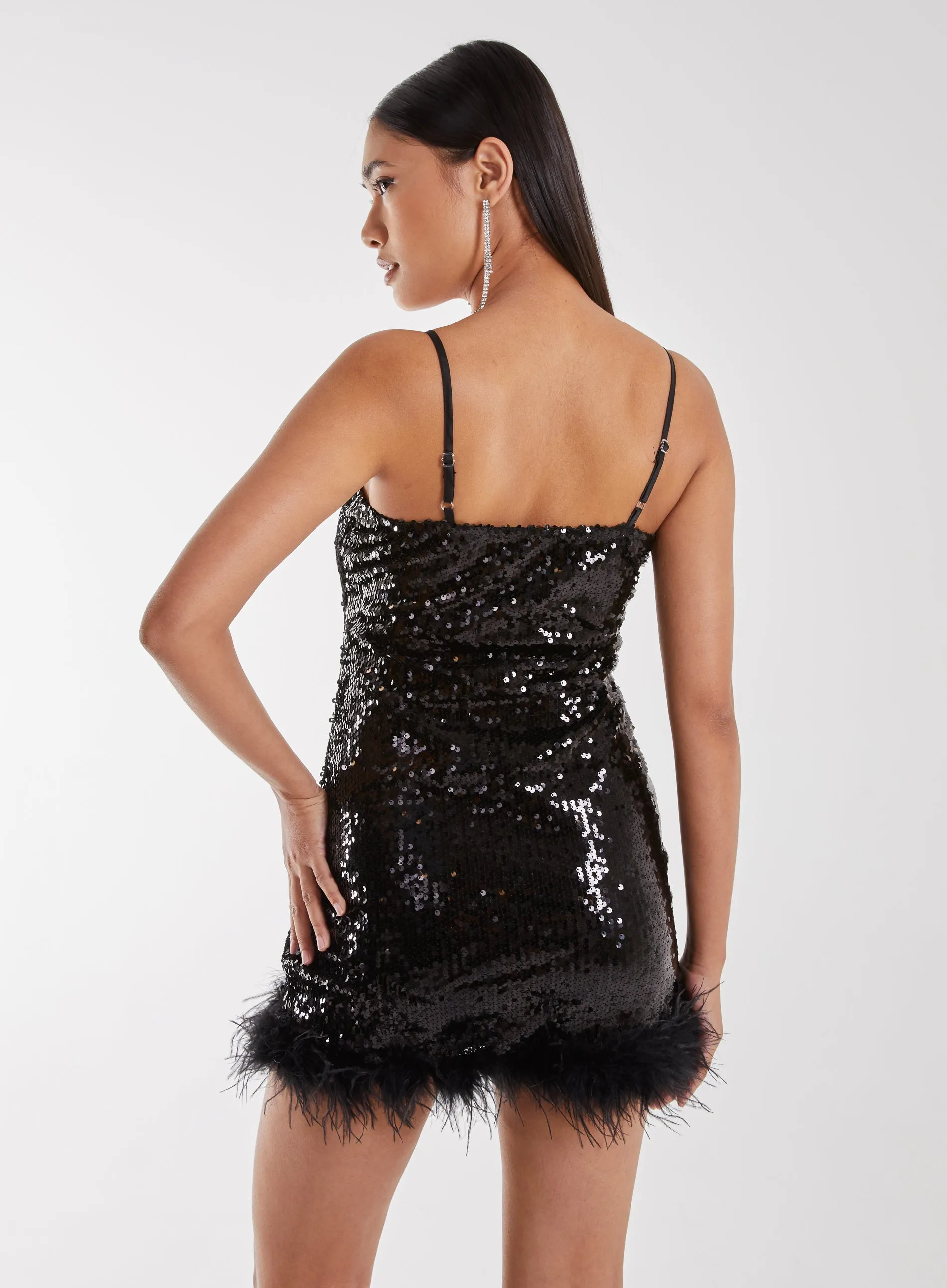 Faux Feather Premium Sequin Mini Dress