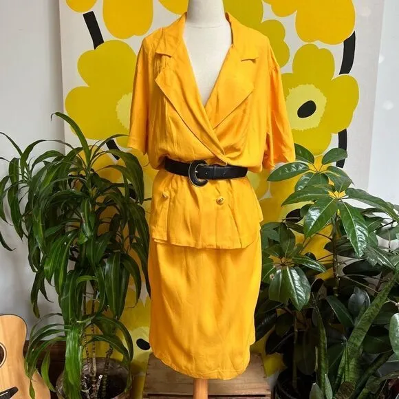 Fierce Plus Size Vintage 1980s Marigold Double Breasted Peplum Suit Midi Dress