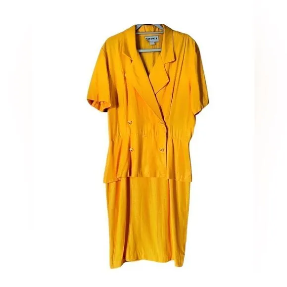 Fierce Plus Size Vintage 1980s Marigold Double Breasted Peplum Suit Midi Dress