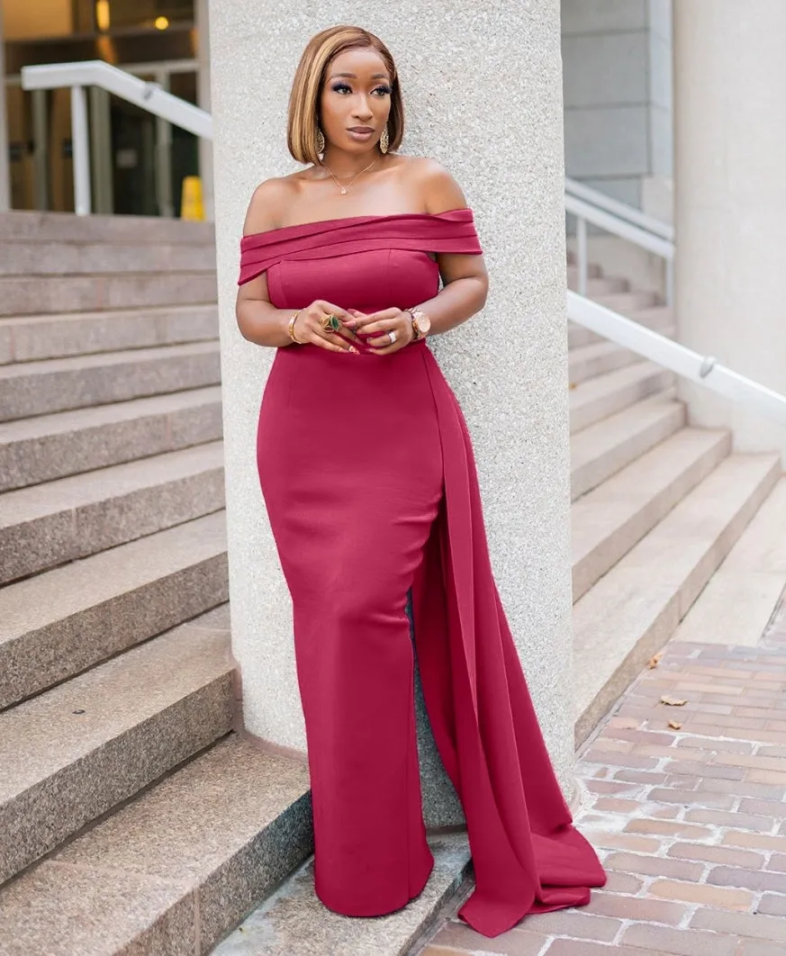 FINAL SALE! Nova Luxe- Side Train Off Shoulder Dress (FINAL SALE! NO RETURN! NO EXCHANGE!)
