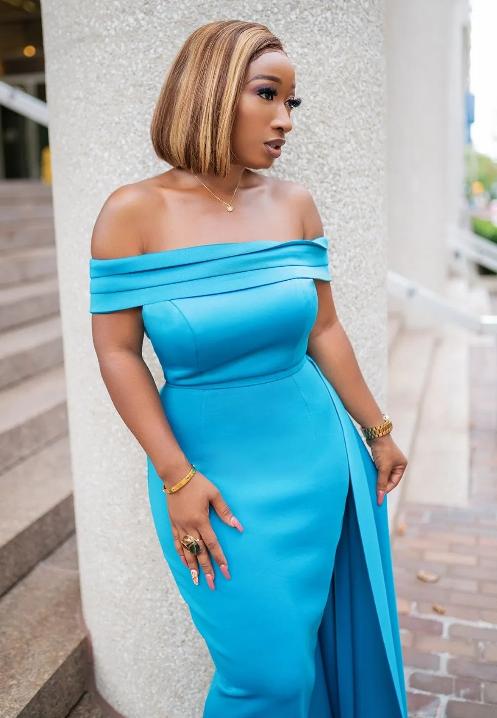 FINAL SALE! Nova Luxe- Side Train Off Shoulder Dress (FINAL SALE! NO RETURN! NO EXCHANGE!)