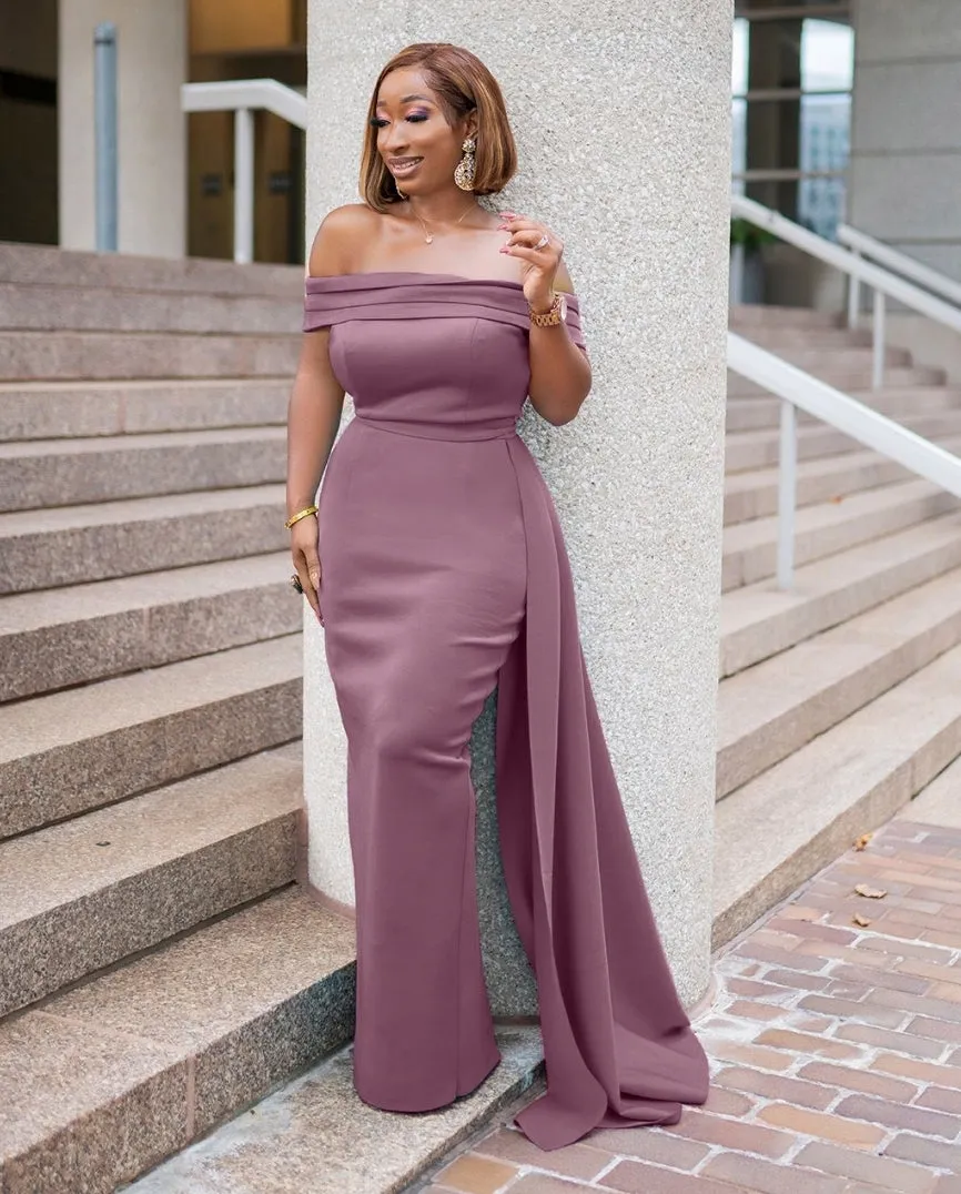 FINAL SALE! Nova Luxe- Side Train Off Shoulder Dress (FINAL SALE! NO RETURN! NO EXCHANGE!)
