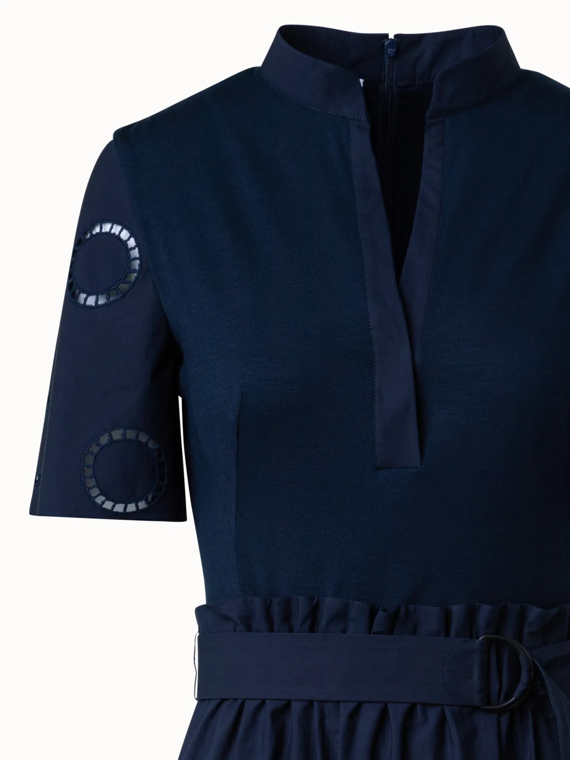 Fit & Flare Circle Embroidery Midi Shirt Dress