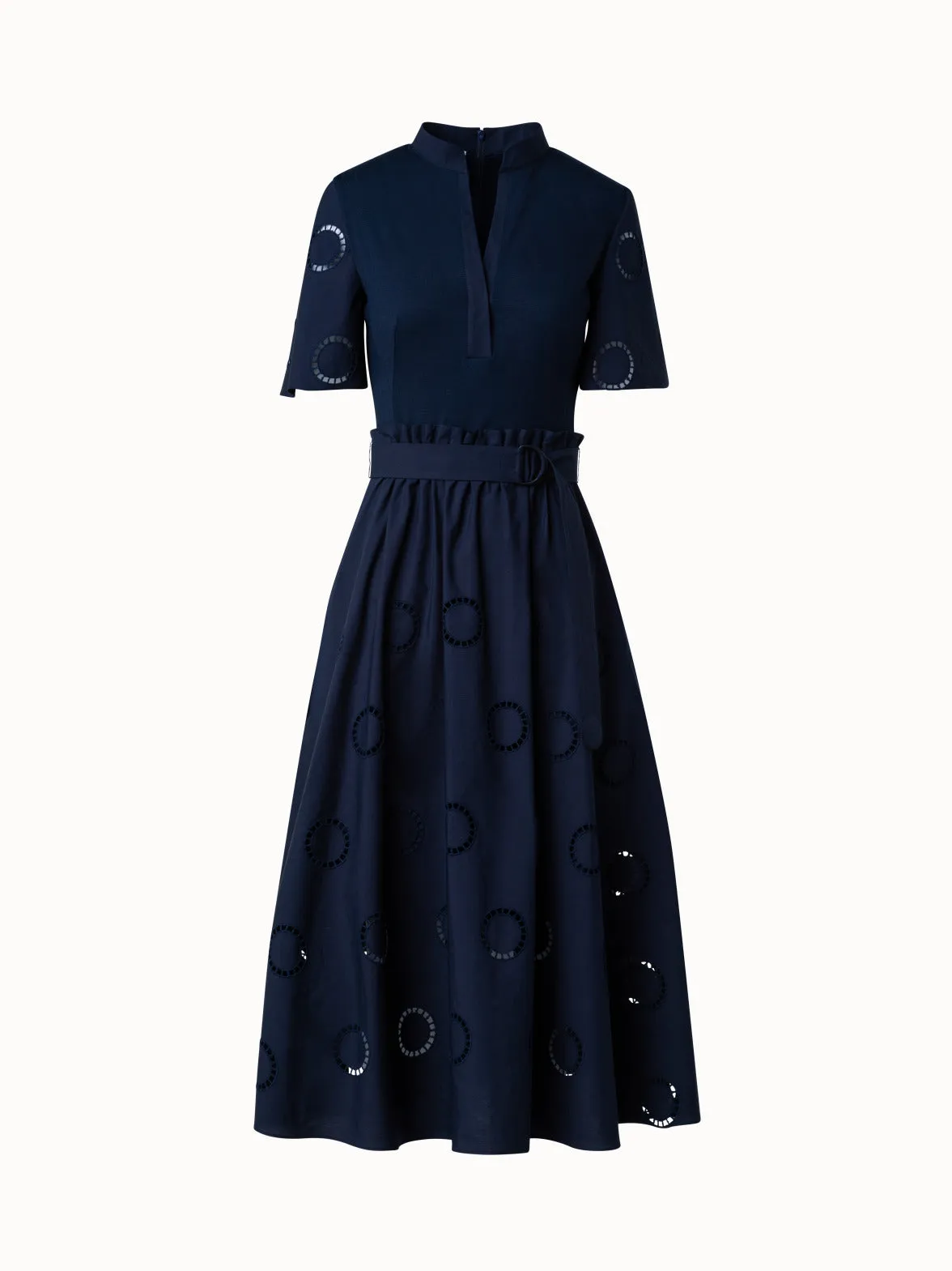 Fit & Flare Circle Embroidery Midi Shirt Dress
