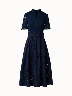 Fit & Flare Circle Embroidery Midi Shirt Dress