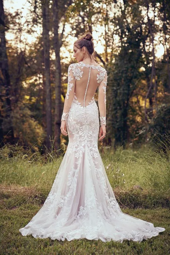 Fit and Flare Long Sleeve Lace Wedding Dress
