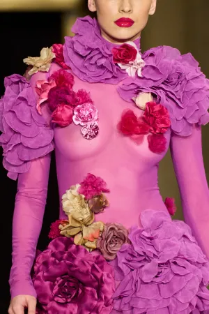 Floral Appliqué Mesh Gown
