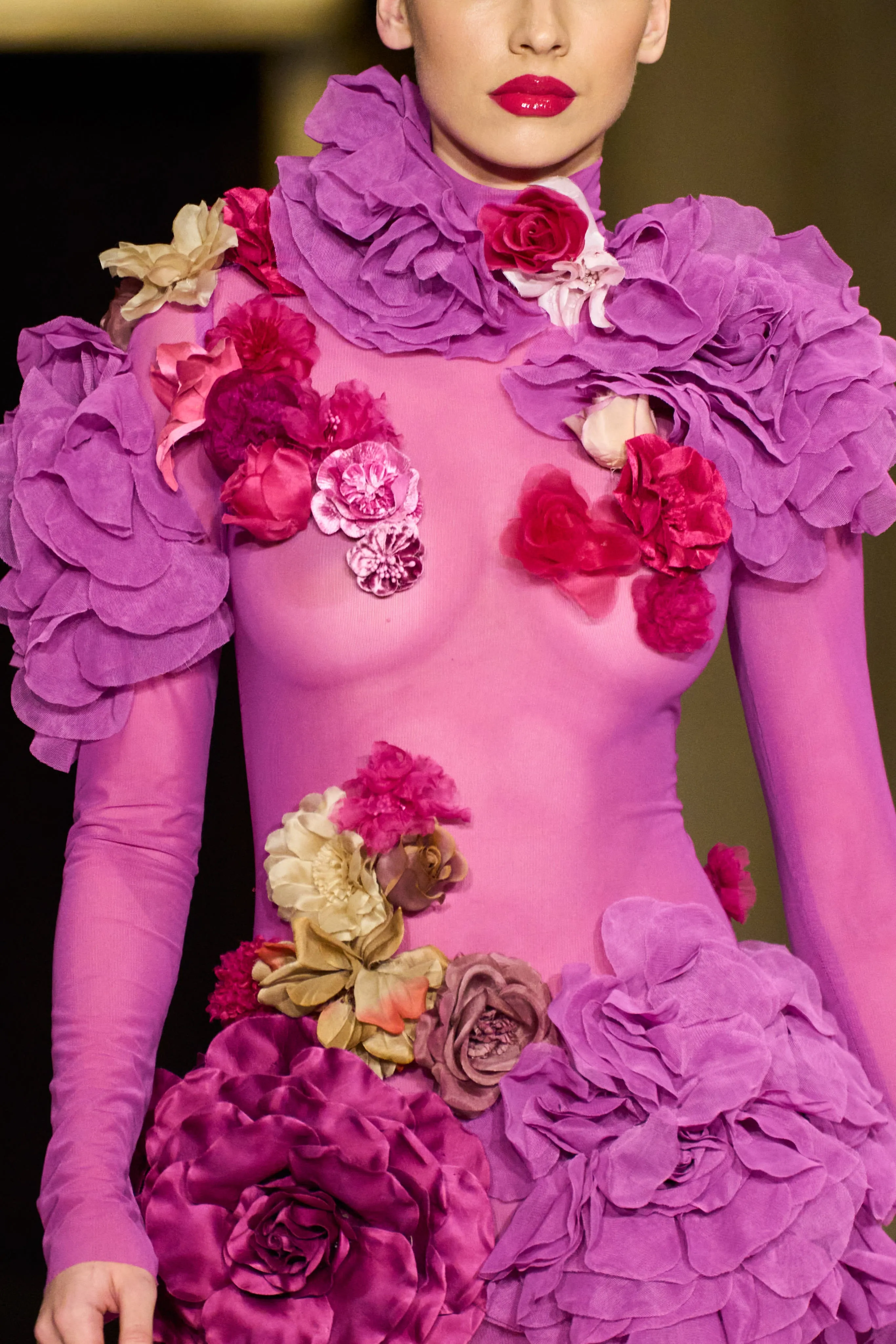 Floral Appliqué Mesh Gown