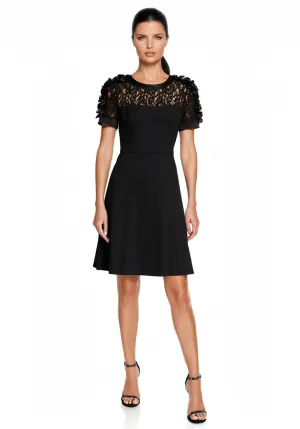 Floral Appliqué Sleeve Dress in Black