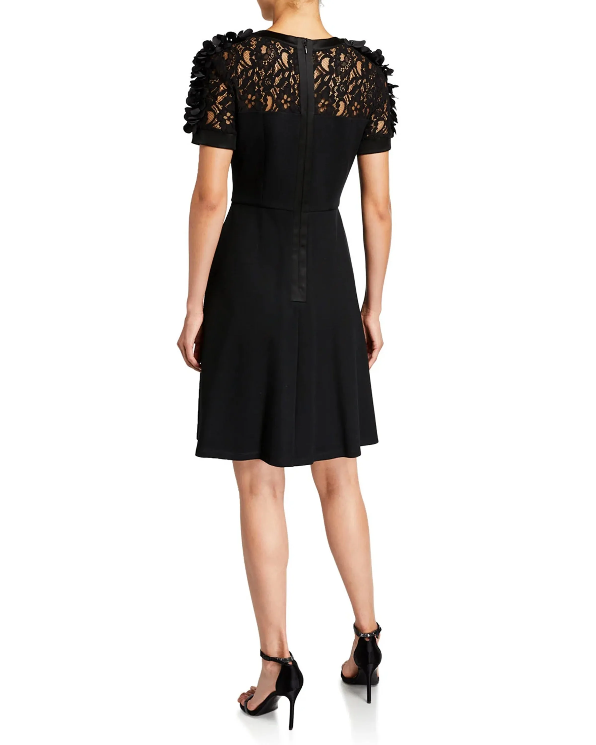 Floral Appliqué Sleeve Dress in Black
