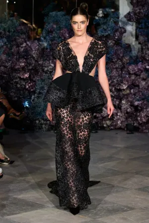 Floral Lace Peplum Gown