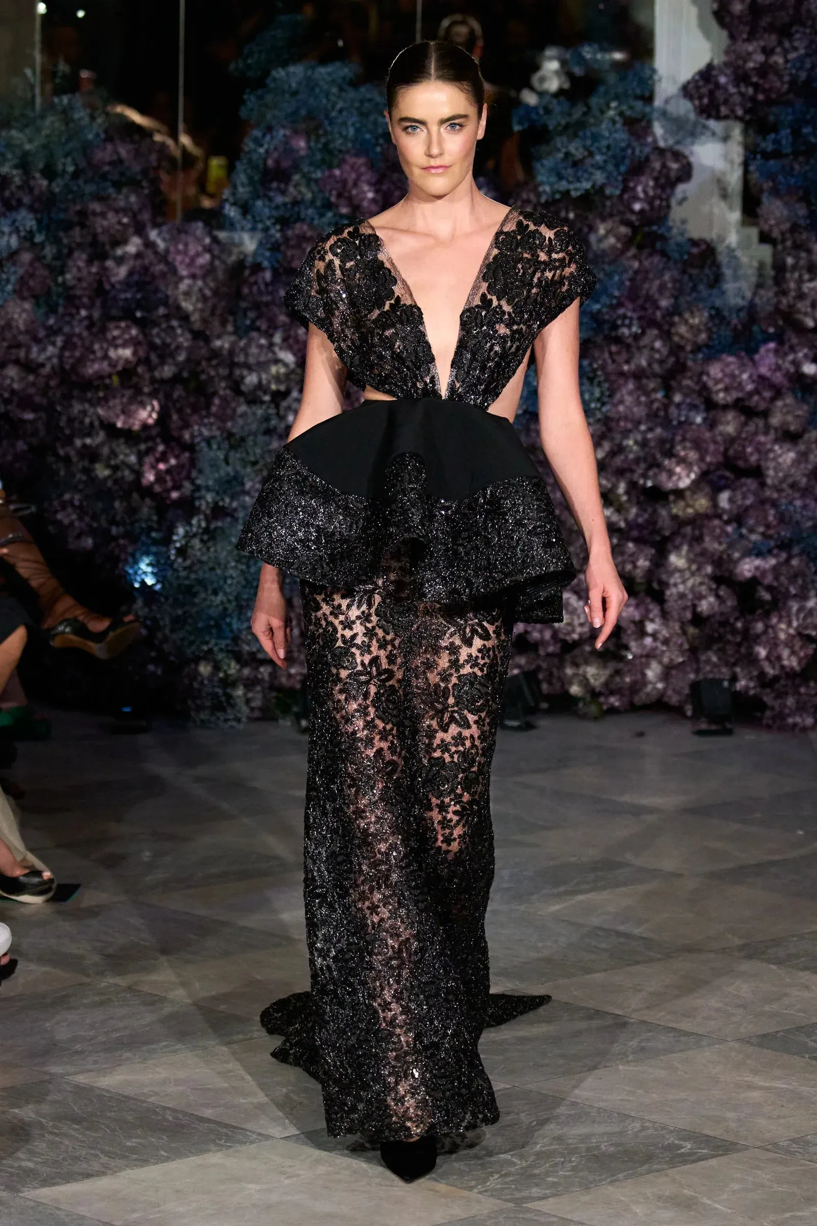 Floral Lace Peplum Gown