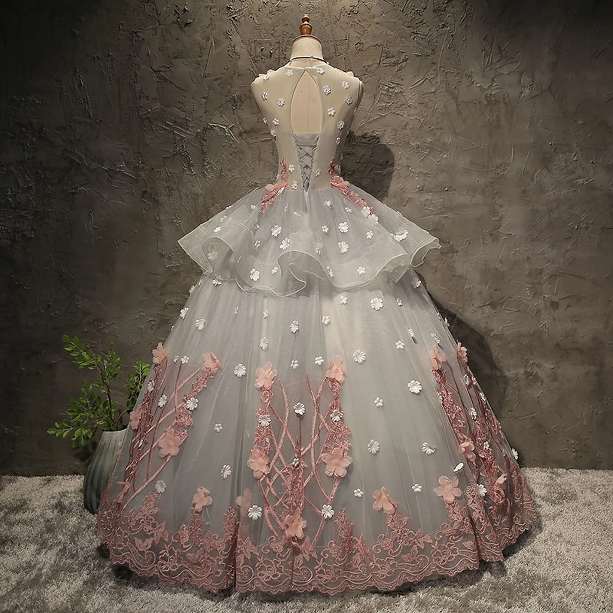Flower Pattern Peplum Prom and Quinceañera Dress