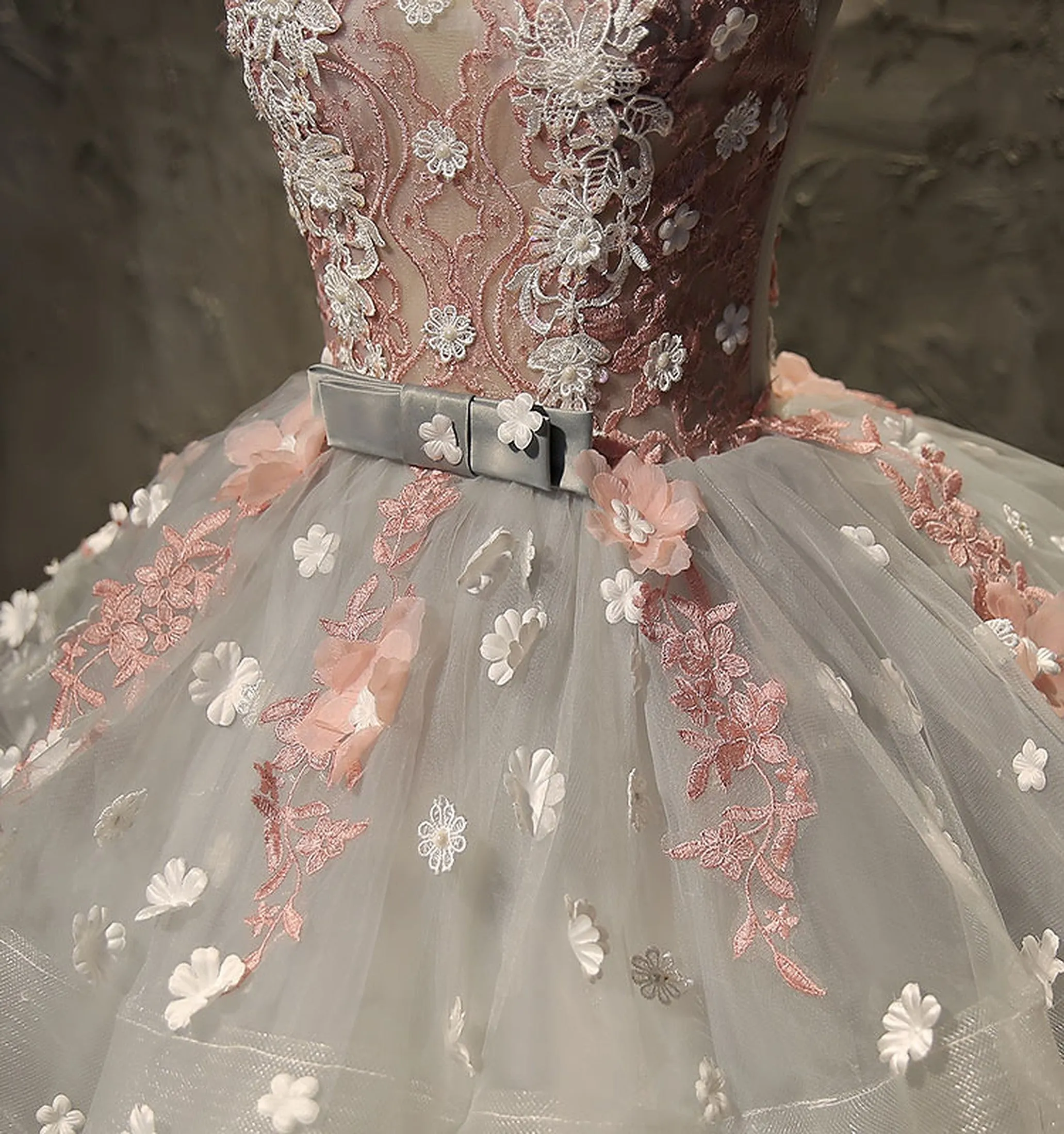 Flower Pattern Peplum Prom and Quinceañera Dress