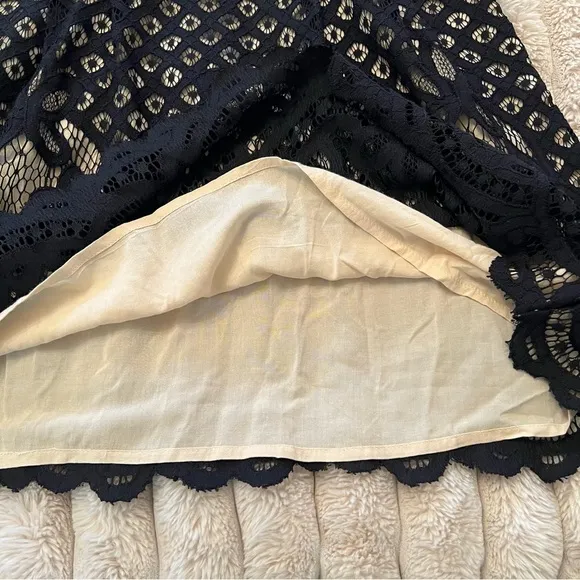 Free People Black and Cream Plunge Fit and Flare Mini Dress