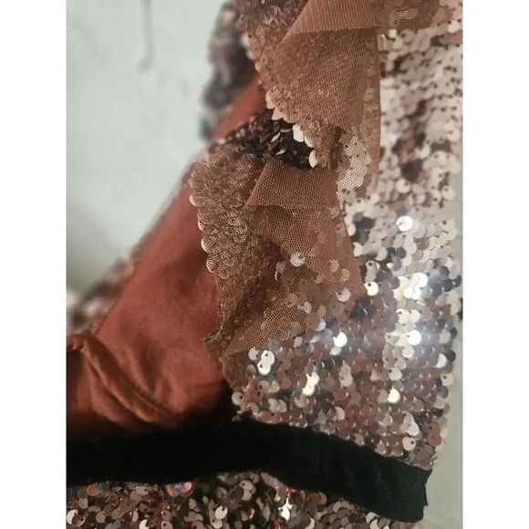 Free People Copper Sequin Dress Size 4 Mini Ruffle Prom