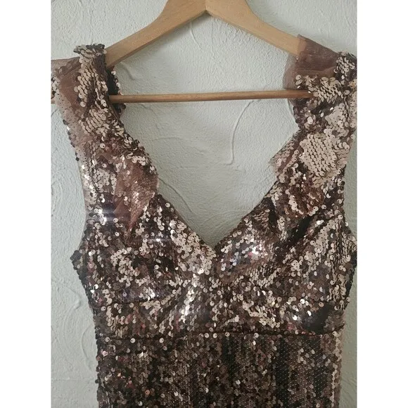 Free People Copper Sequin Dress Size 4 Mini Ruffle Prom