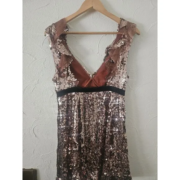Free People Copper Sequin Dress Size 4 Mini Ruffle Prom