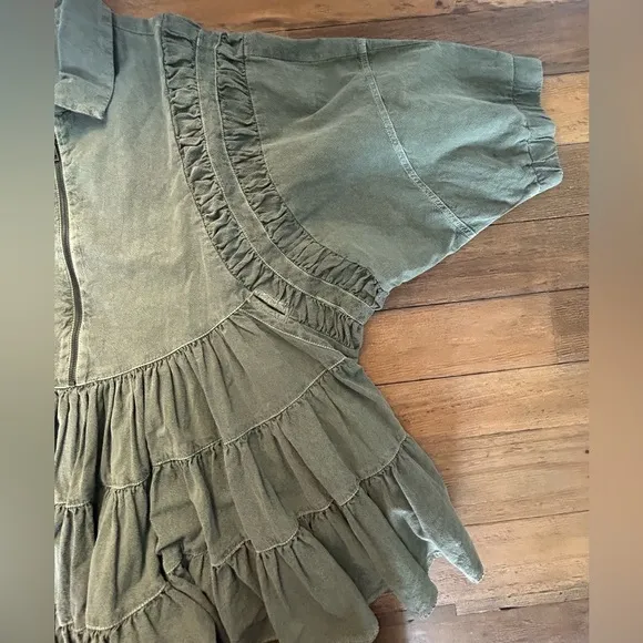 FREE PEOPLE Hampton minidress Green Ruffled Tiered Dress