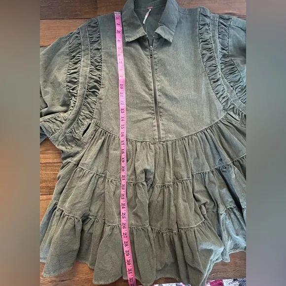 FREE PEOPLE Hampton minidress Green Ruffled Tiered Dress