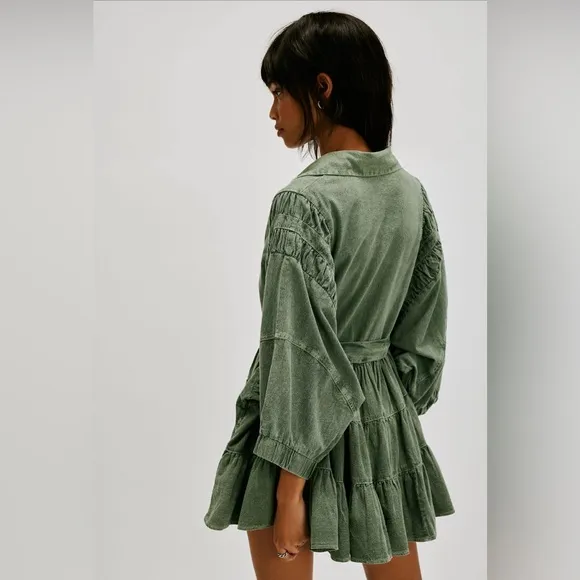 FREE PEOPLE Hampton minidress Green Ruffled Tiered Dress