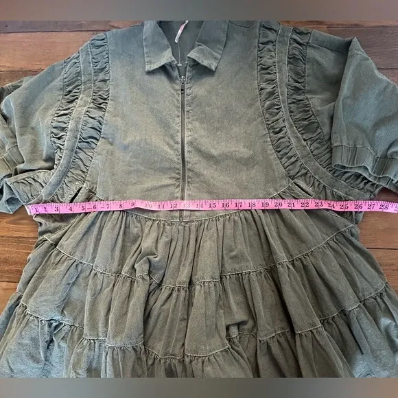 FREE PEOPLE Hampton minidress Green Ruffled Tiered Dress