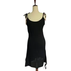 Free People NWOT Women's Asymmetrical Hem Tie Beaded Straps Black Dress Medium