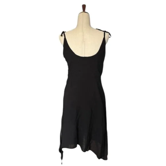 Free People NWOT Women's Asymmetrical Hem Tie Beaded Straps Black Dress Medium