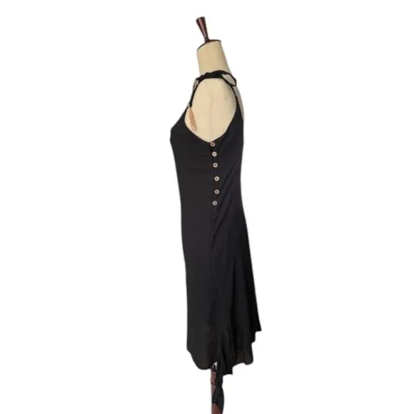 Free People NWOT Women's Asymmetrical Hem Tie Beaded Straps Black Dress Medium