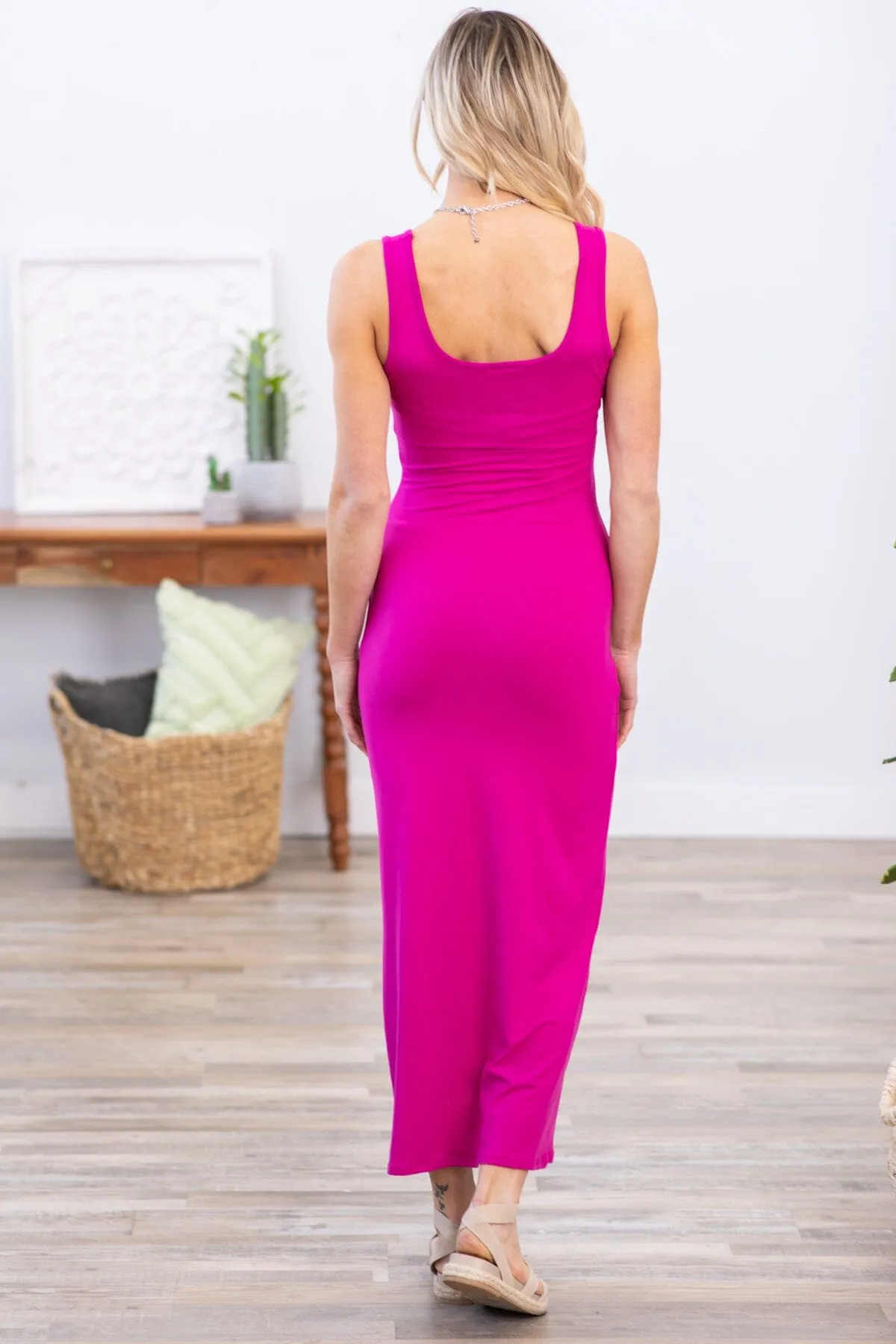 Fuchsia Scoop Neck Bodycon Maxi Dress