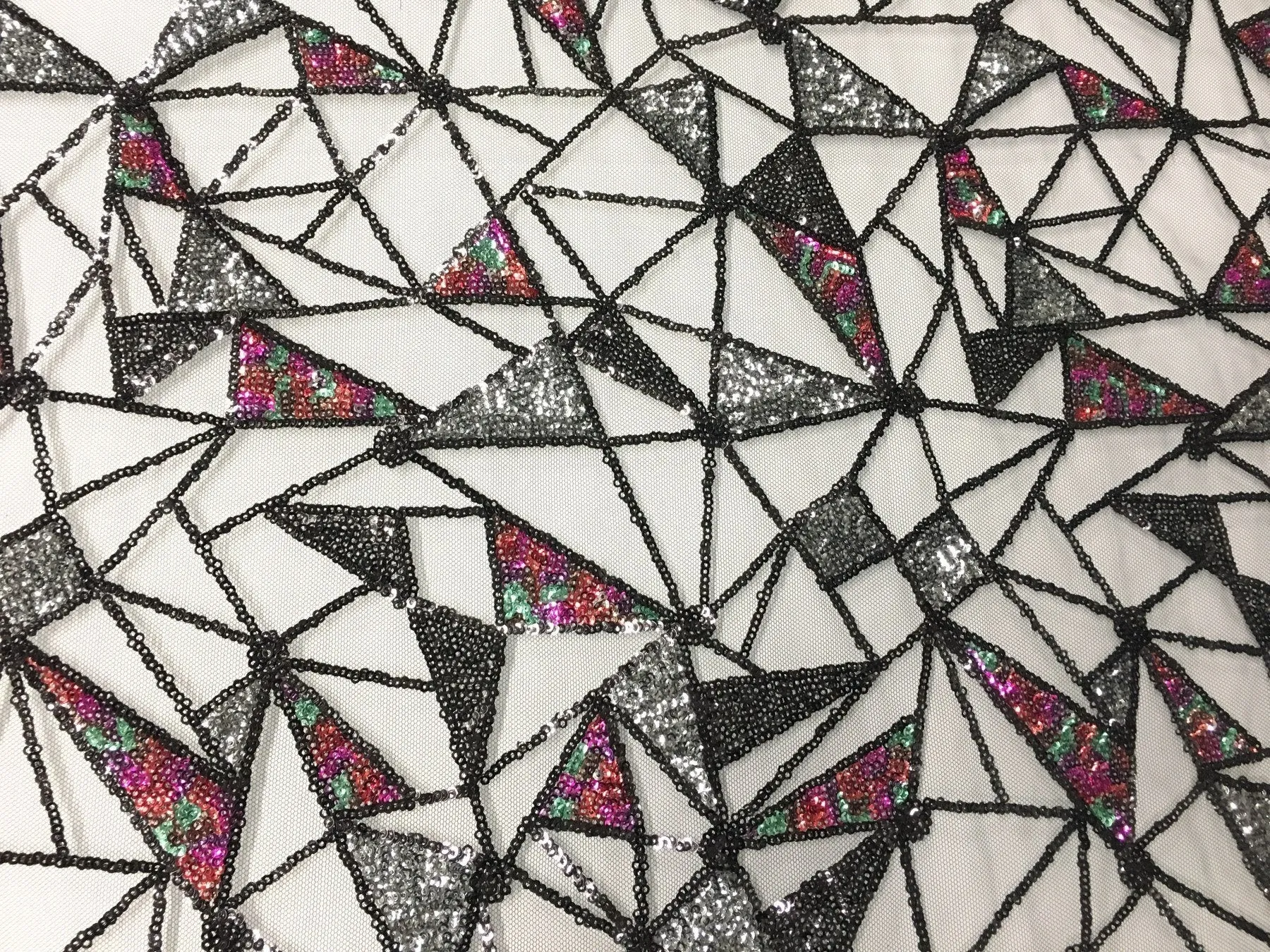 Geometric Colorful Thread Embroidery Fabric