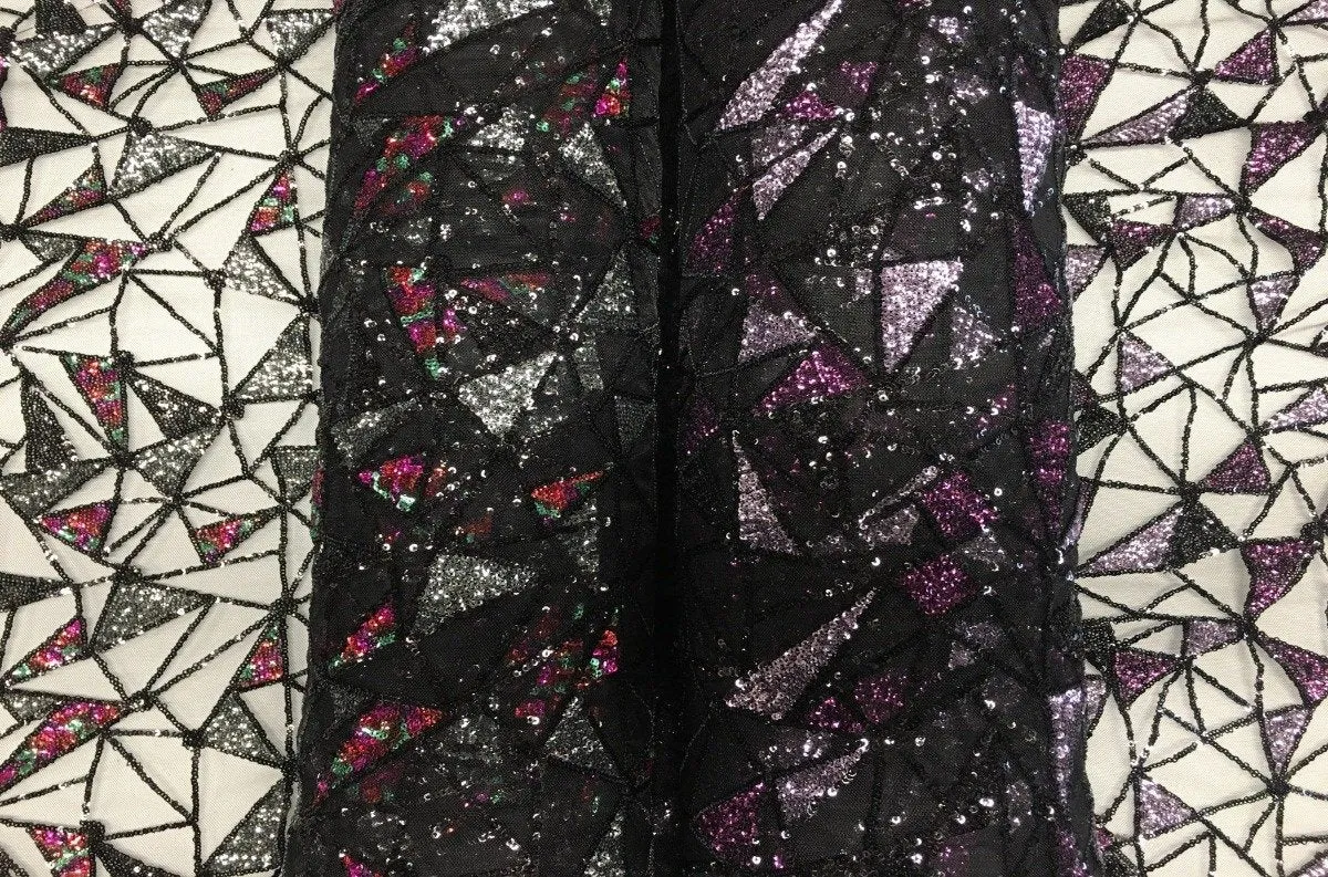 Geometric Colorful Thread Embroidery Fabric