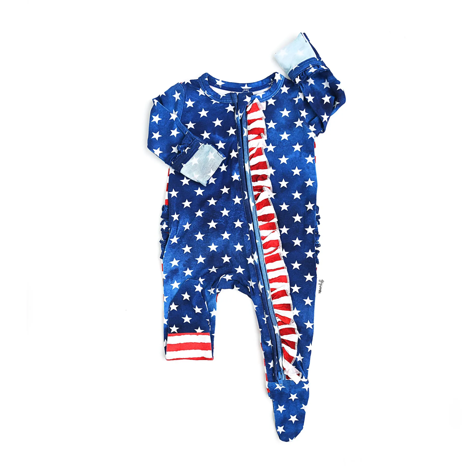 Gigi and Max Tie Dye Stars & Stripes Ruffle Zip One Piece