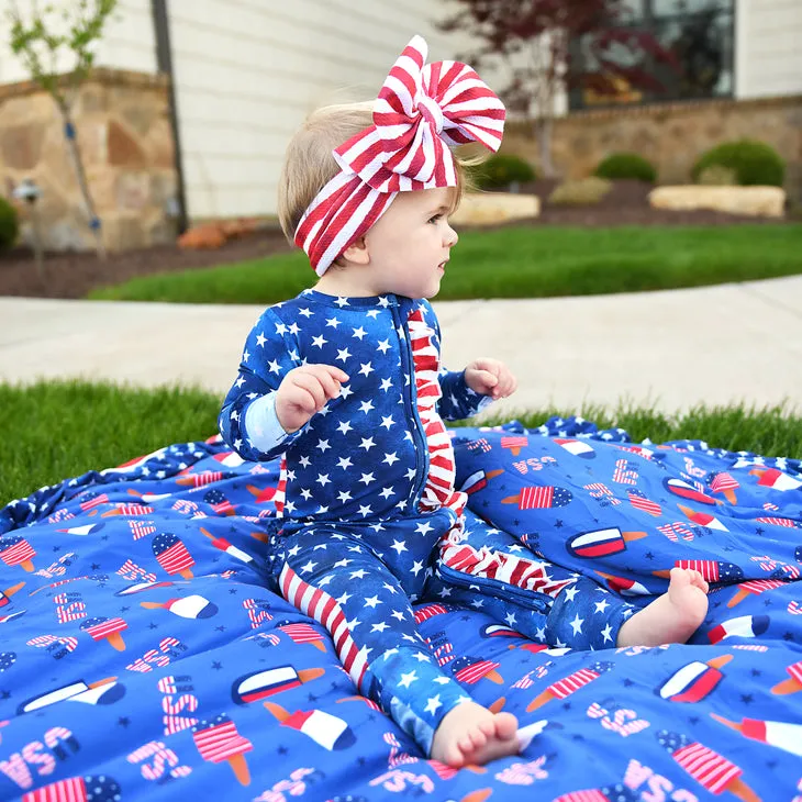Gigi and Max Tie Dye Stars & Stripes Ruffle Zip One Piece