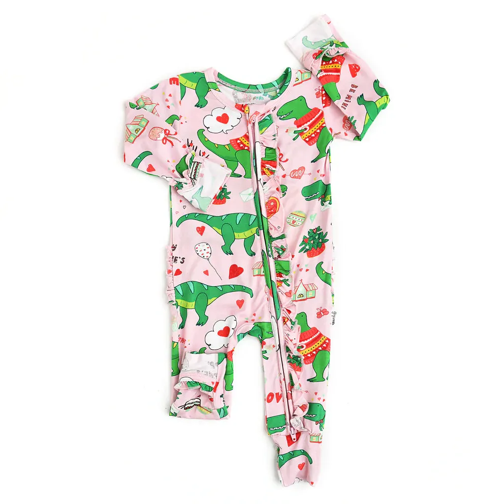 Gigi and Max Val Pink Dino Ruffle Zip One Piece