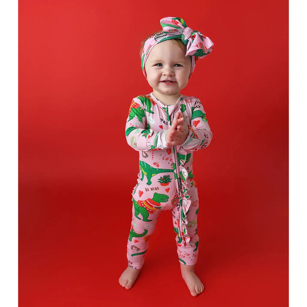 Gigi and Max Val Pink Dino Ruffle Zip One Piece