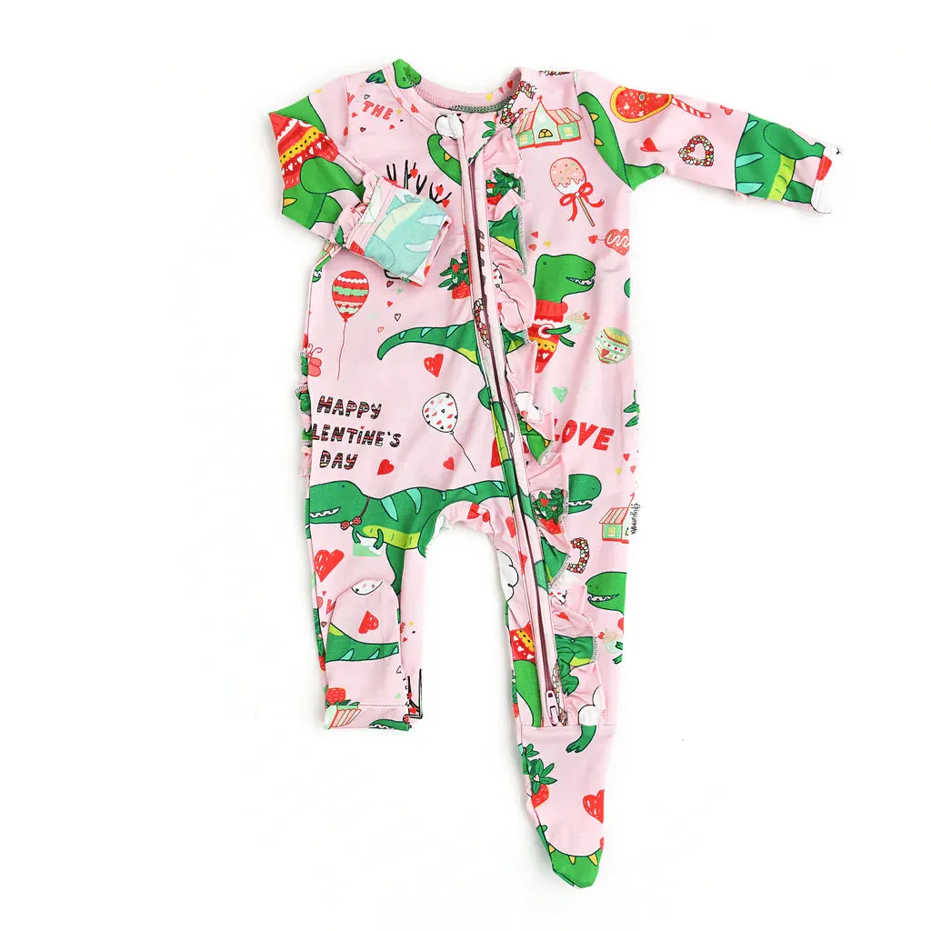 Gigi and Max Val Pink Dino Ruffle Zip One Piece