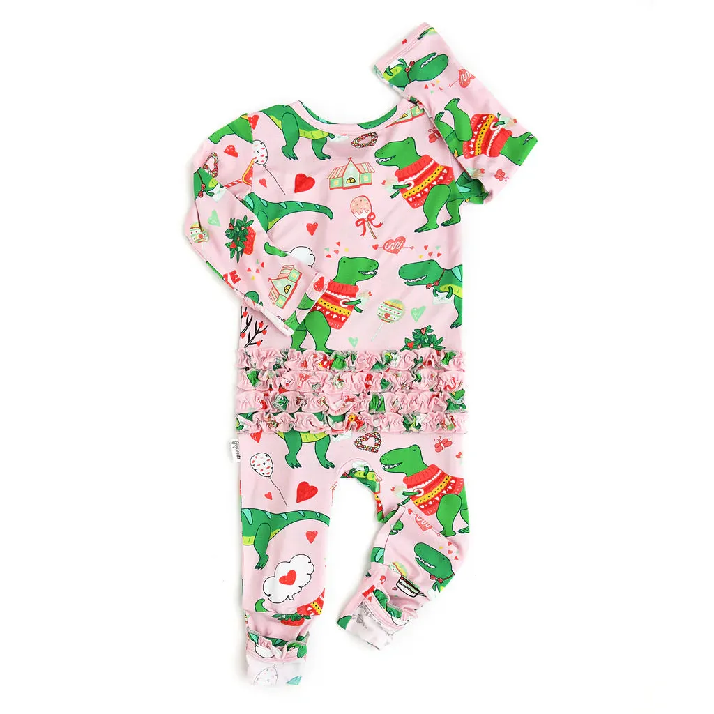 Gigi and Max Val Pink Dino Ruffle Zip One Piece