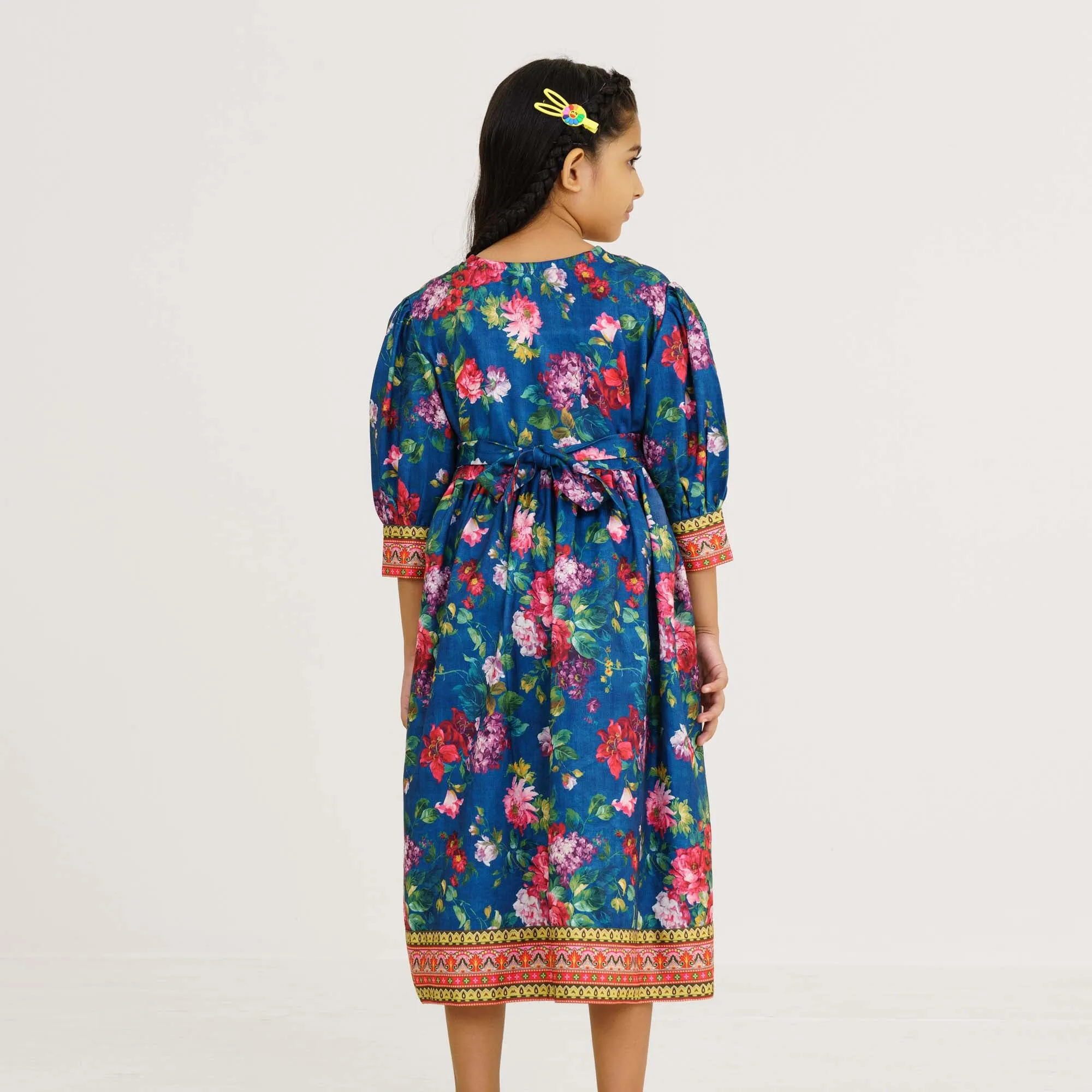 Girls Teal Floral Gown