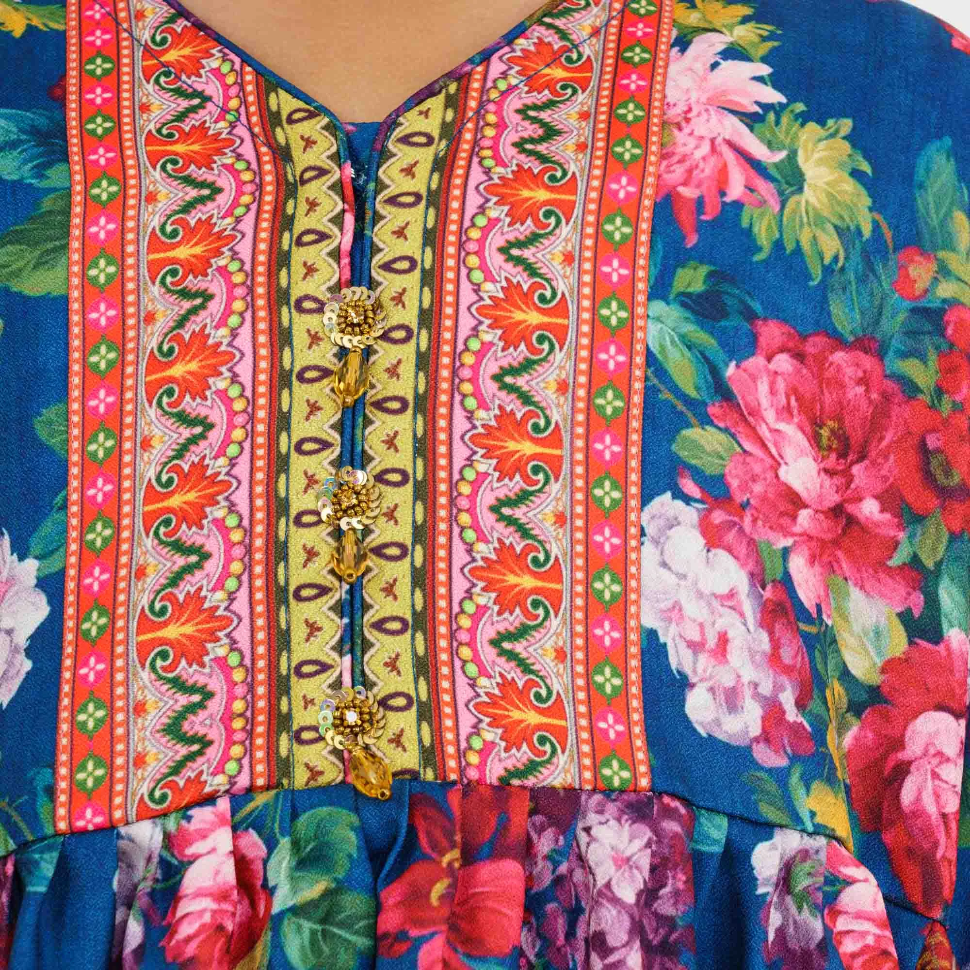 Girls Teal Floral Gown