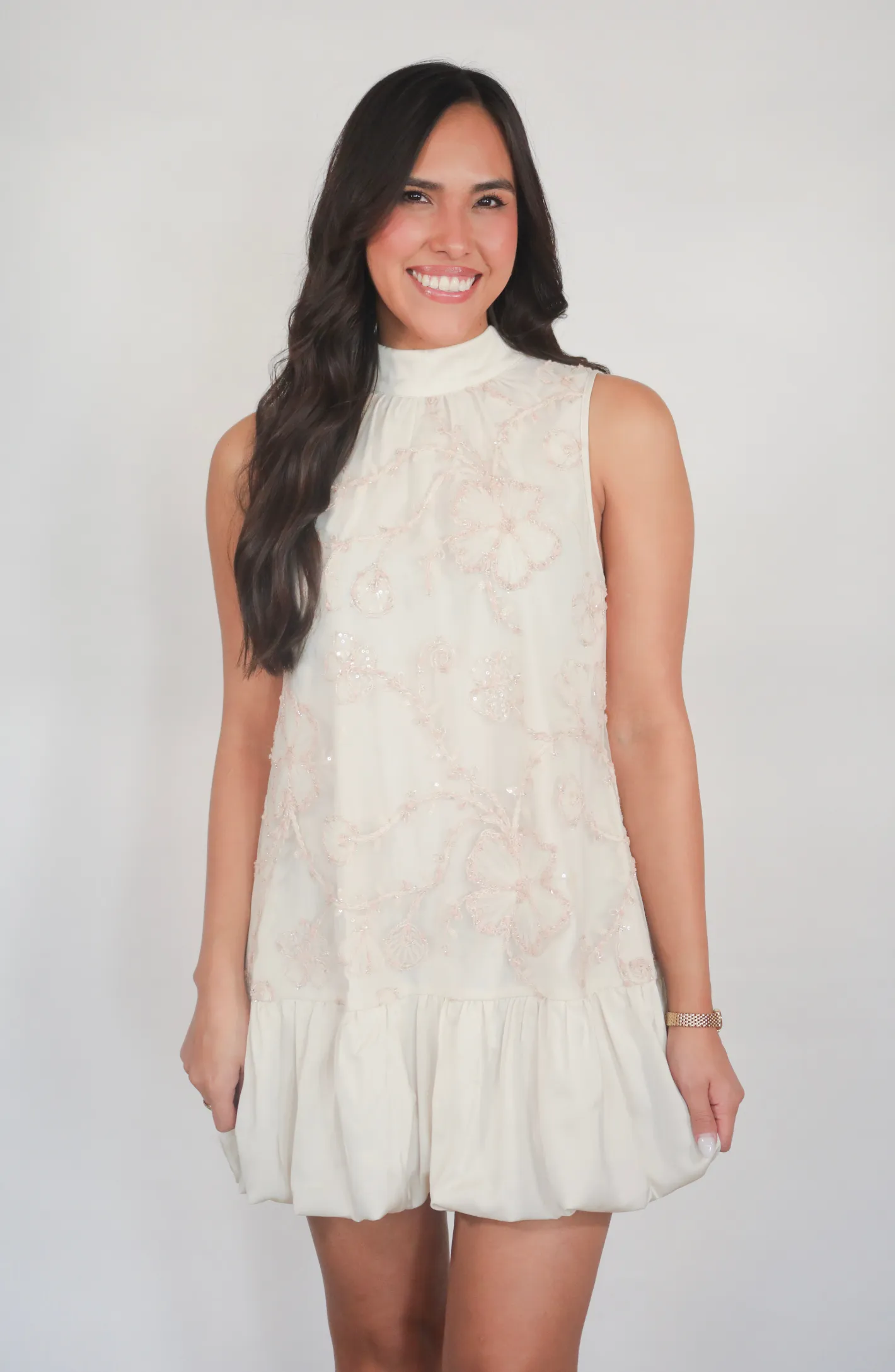Gleaming Glance Cream Sequin Mini Dress