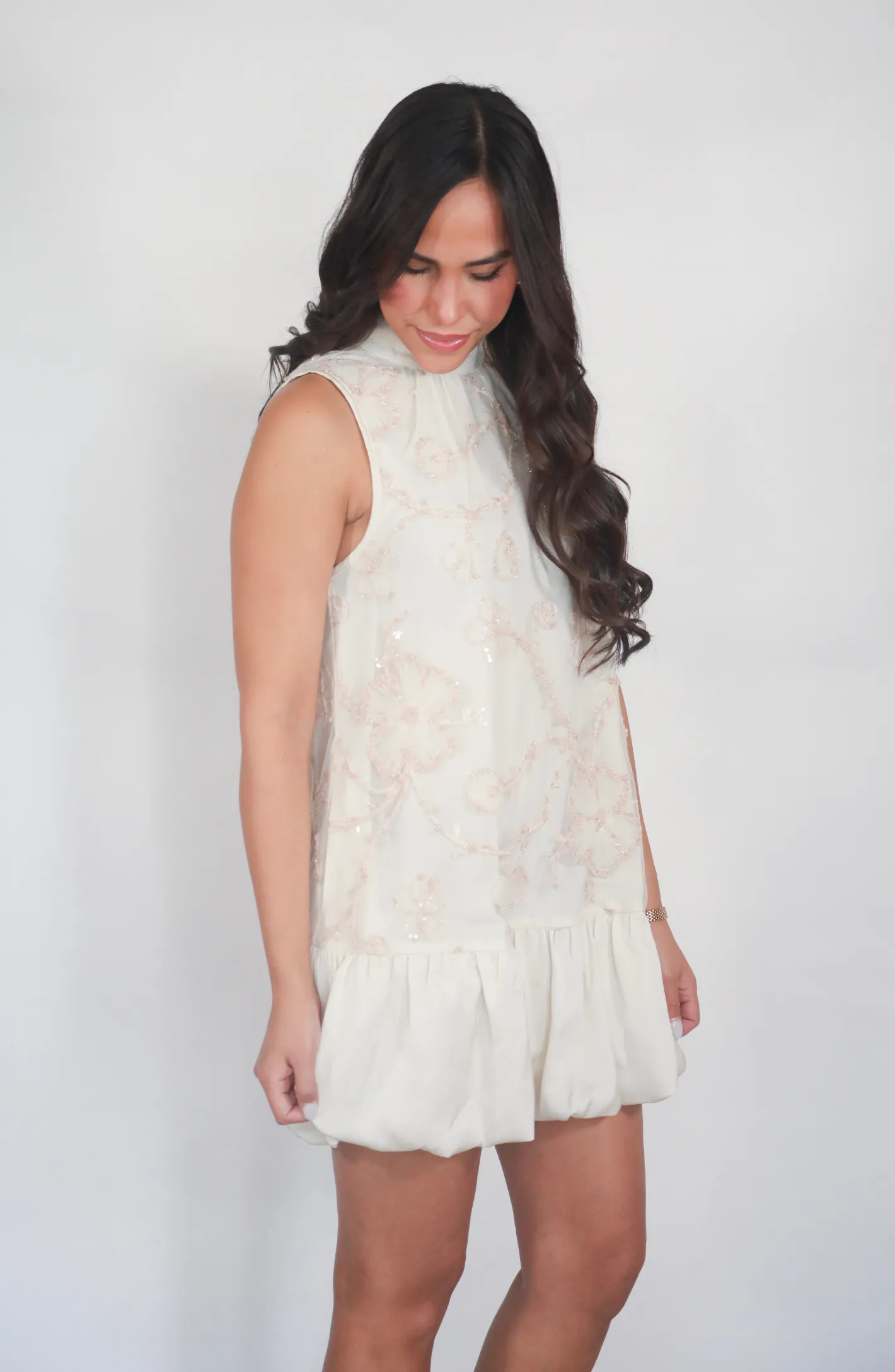 Gleaming Glance Cream Sequin Mini Dress