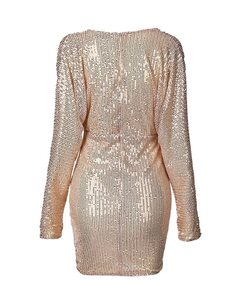 Gold Sequin Batwing Dress