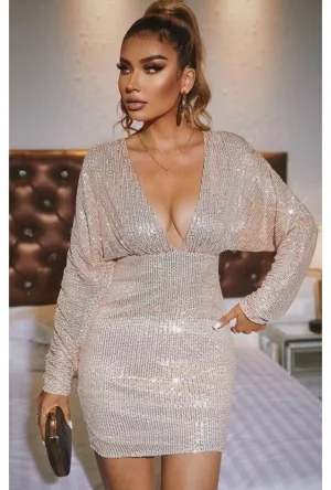 Gold Sequin Batwing Dress