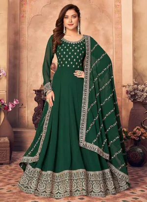 Green and Gold Embroidered Flaire Anarkali Suit