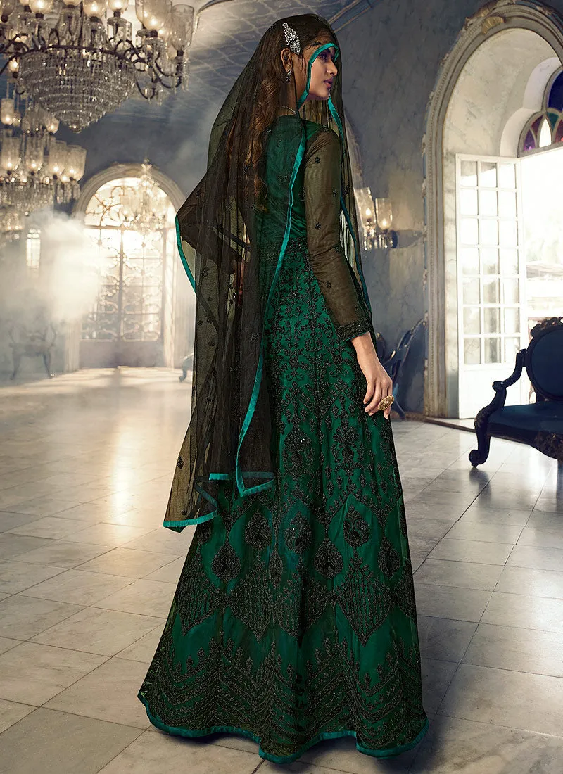 Green Floral Heavy Embroidered Gown Style Anarkali