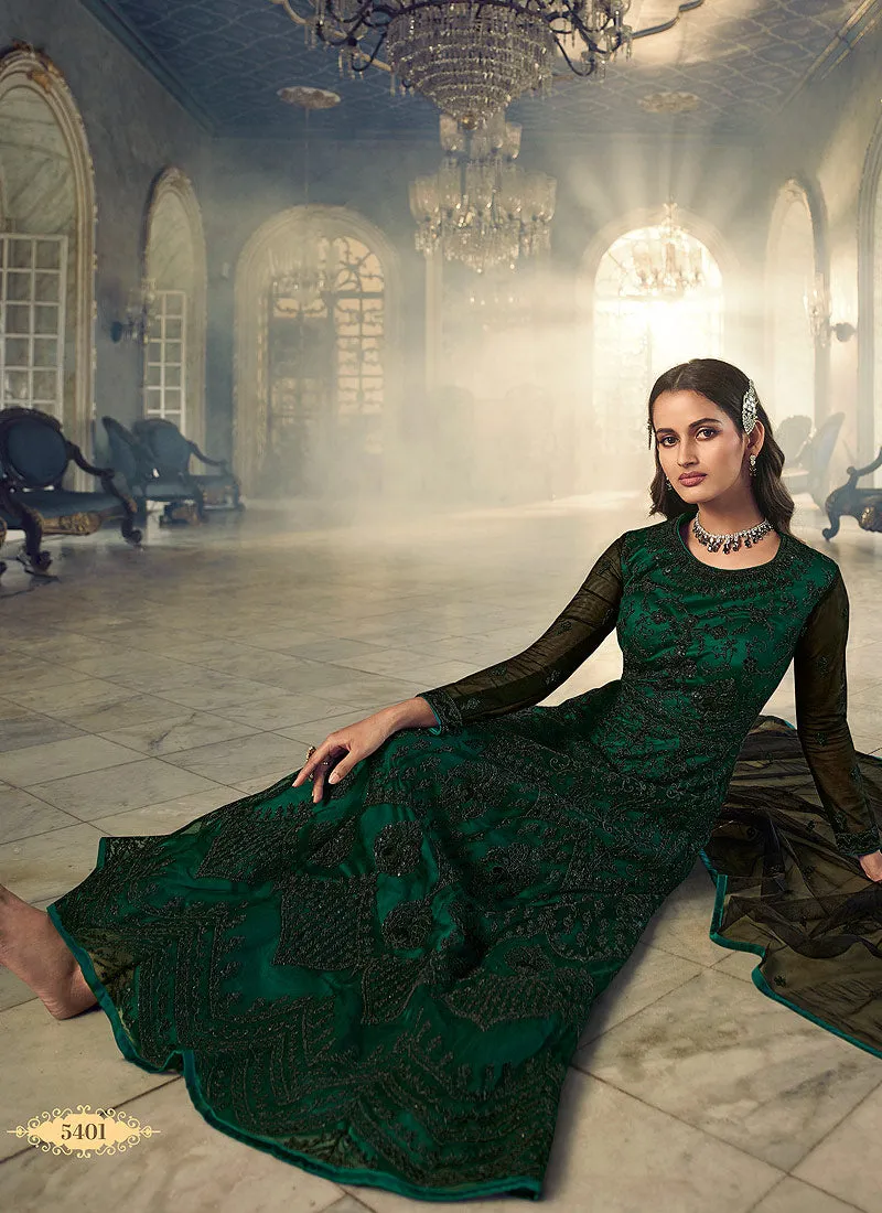 Green Floral Heavy Embroidered Gown Style Anarkali
